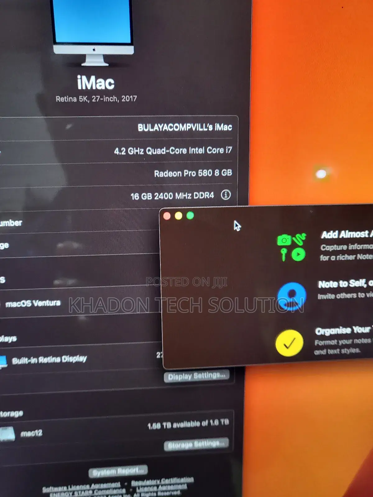 Desktop Computer Apple iMac 16GB Intel Core I7 SSD 1.5T