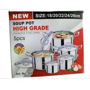 5 Pieces Set of Stainless Steel Serving Dishes With Covers.