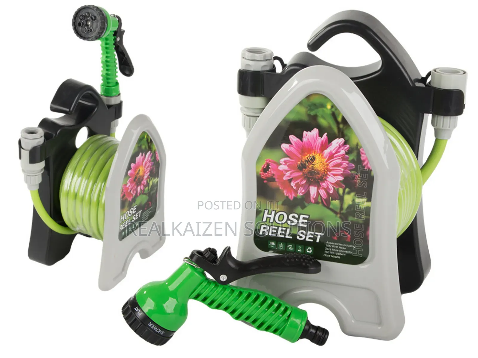 Garden Watering Hose Pipe on Stand With Coiled Spray Gun 10m