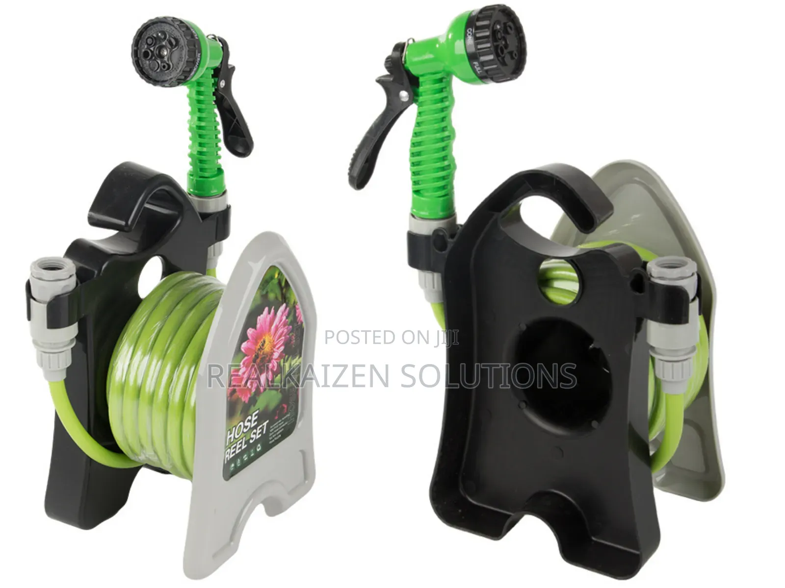 Garden Watering Hose Pipe on Stand With Coiled Spray Gun 10m