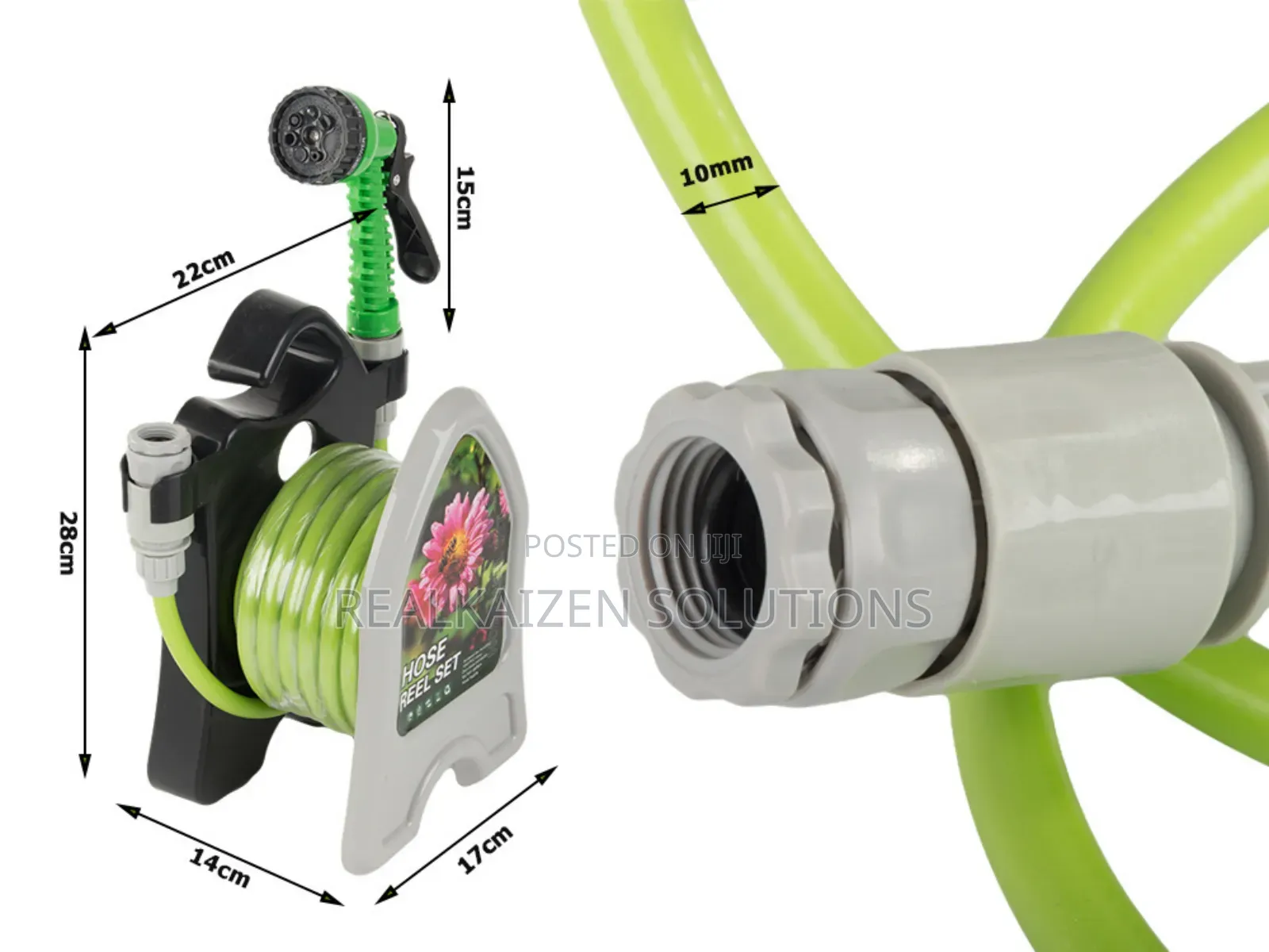 Garden Watering Hose Pipe on Stand With Coiled Spray Gun 10m