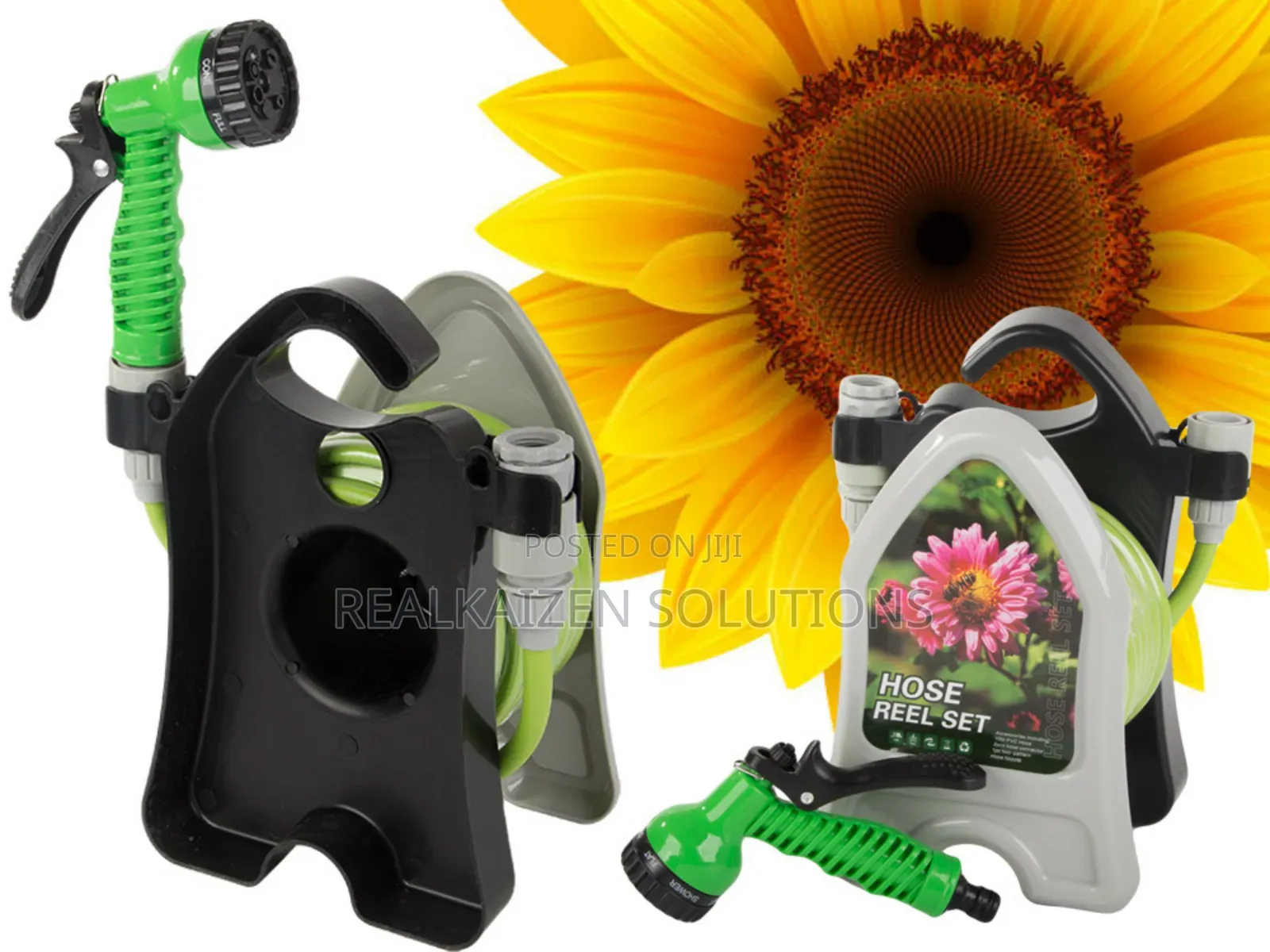 Garden Watering Hose Pipe on Stand With Coiled Spray Gun 10m