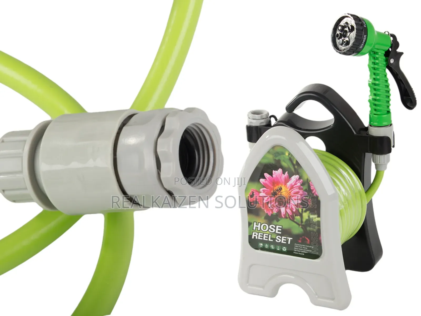 Garden Watering Hose Pipe on Stand With Coiled Spray Gun 10m