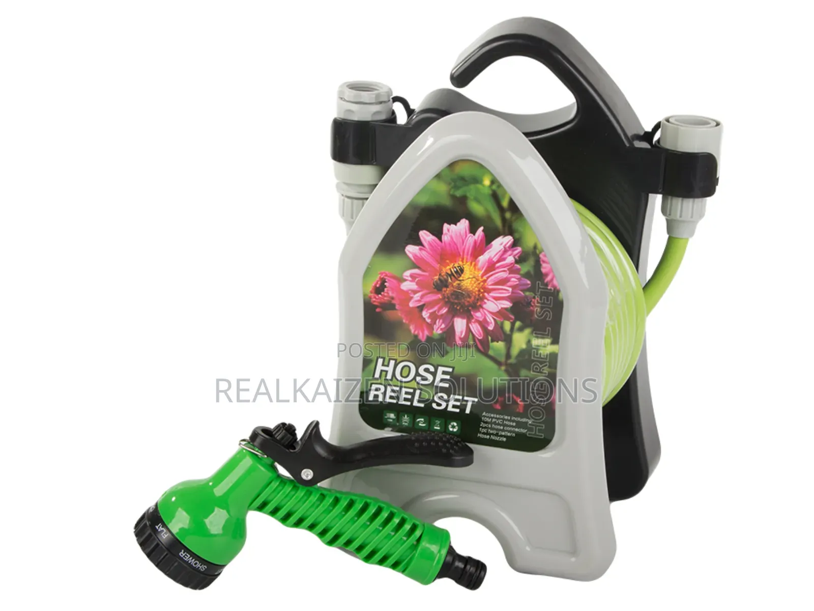 Garden Watering Hose Pipe on Stand With Coiled Spray Gun 10m