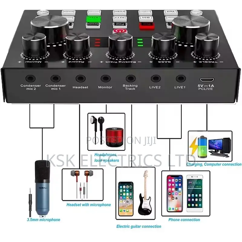 Professional V8s Audio Mixer Usb External Sound Card Mobile