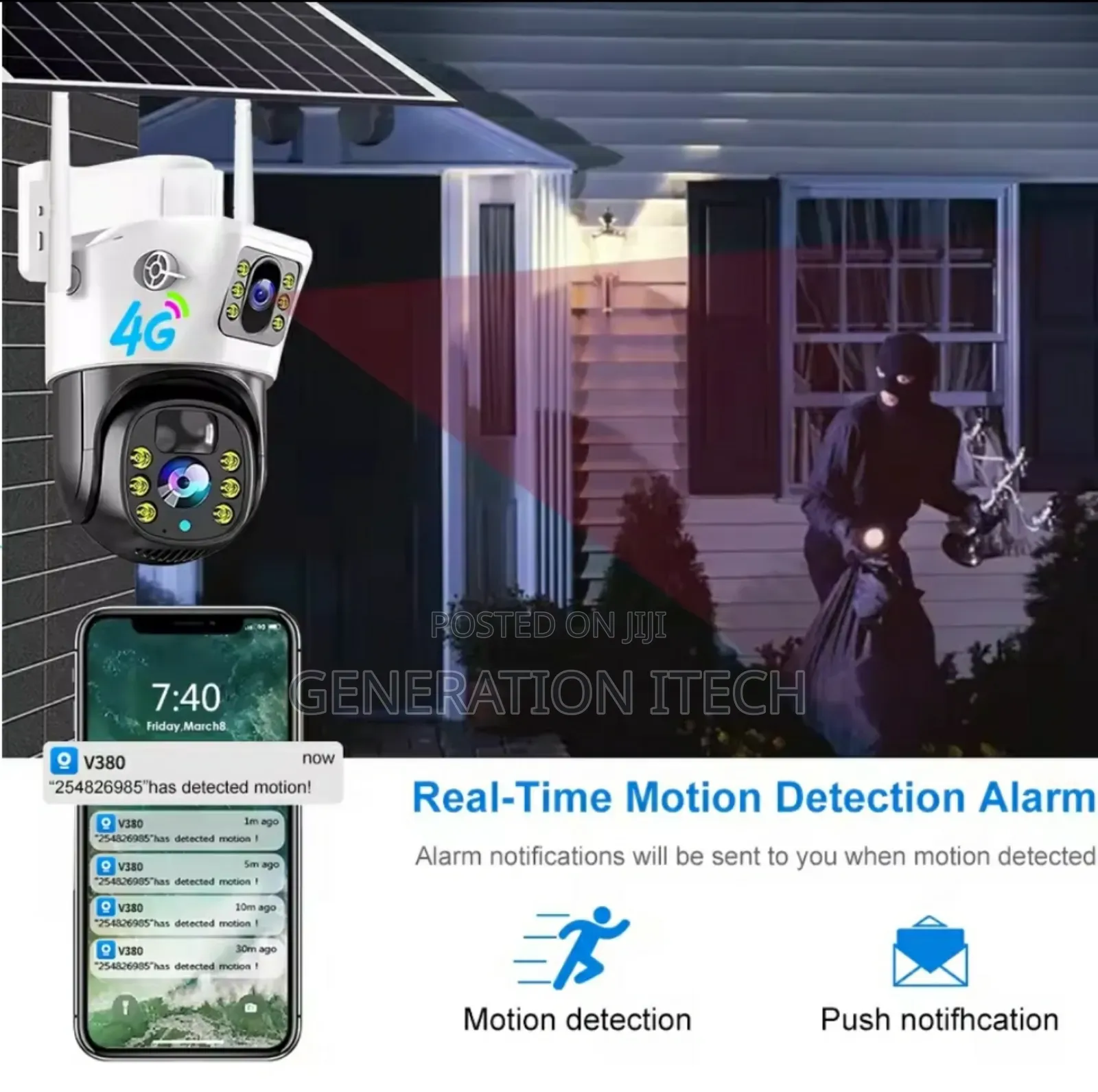 Solar Camera Dual Lens With Simcard -8mp, Night Vision Motion Sensor