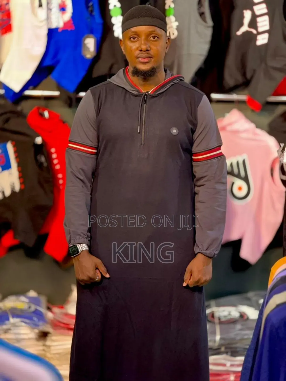 Jabari Hooded Kanzu Grey Sleeve