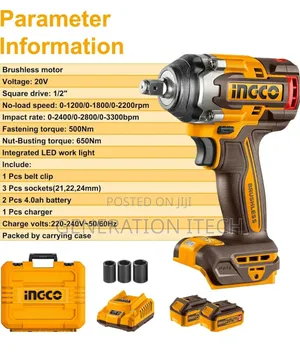 Ingco Brushless Impact Wrench 500nm
-Cordless- Rechargeable