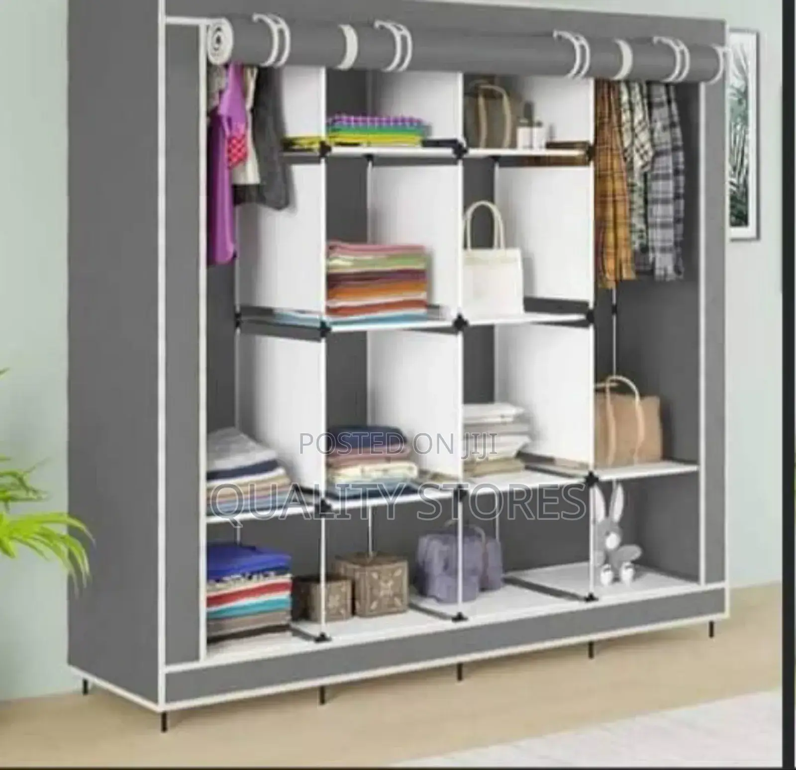 Four Column Metallic Closet Gray