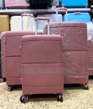 A Set of Lined Black Rubber Suitcases