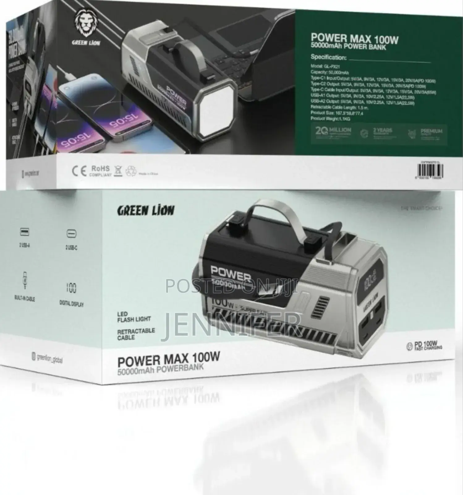 Green Lion Power Max 100w 5000mah Power Bank Led Flash Light