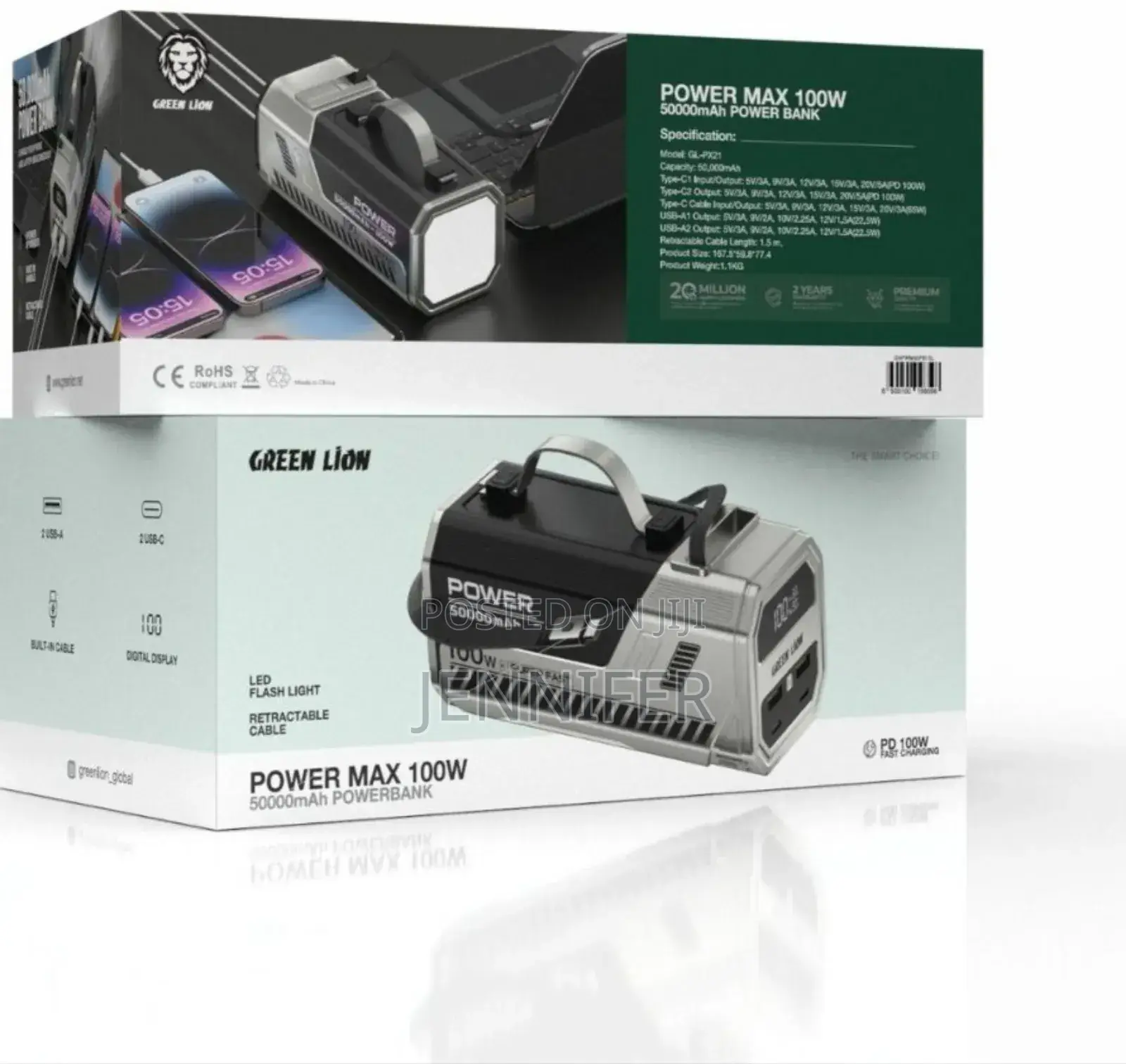 Green Lion Power Max 100w 5000mah Power Bank Led Flash Light