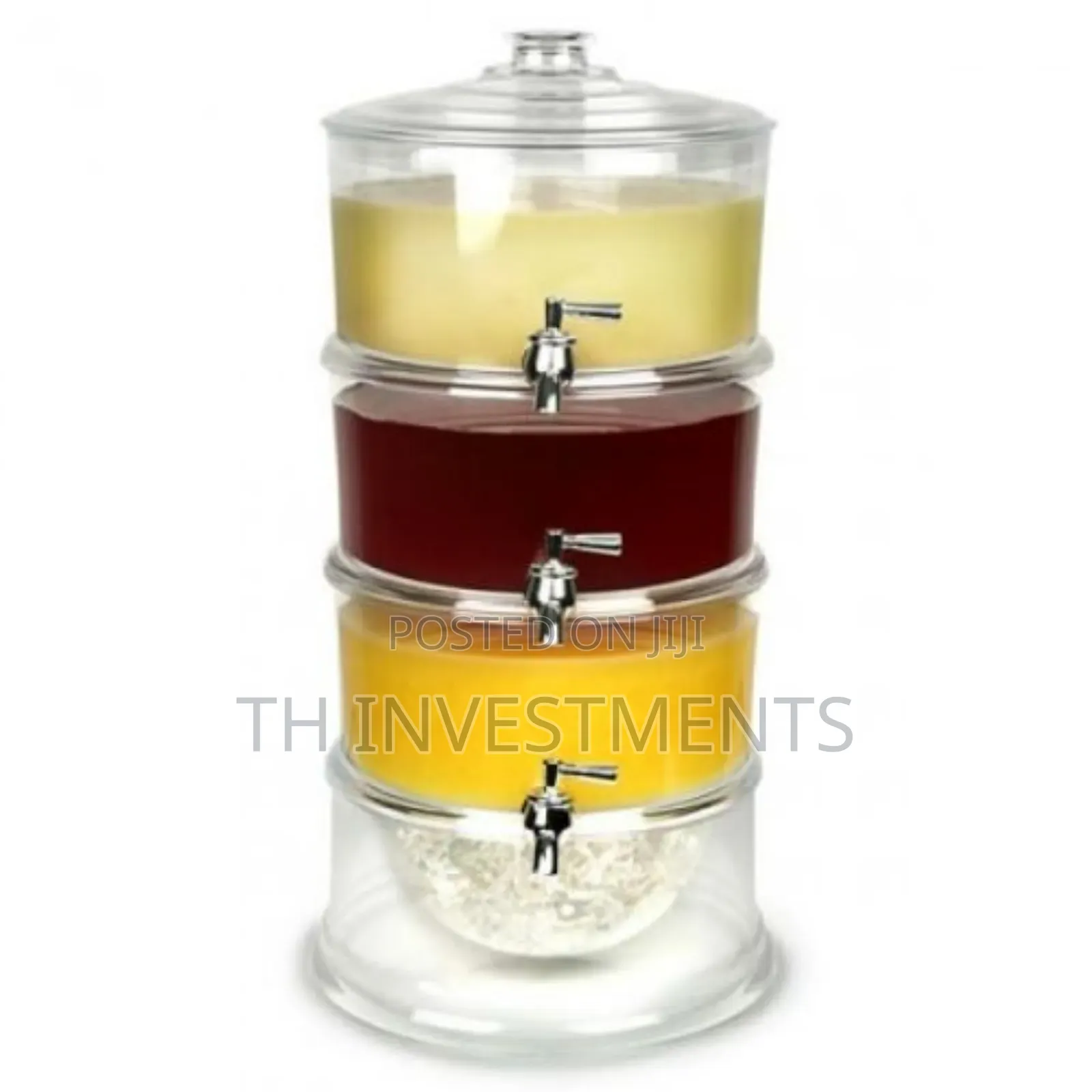 Acrylic 3-Tier Water, Juice Drink Dispenser With Ice Chamber