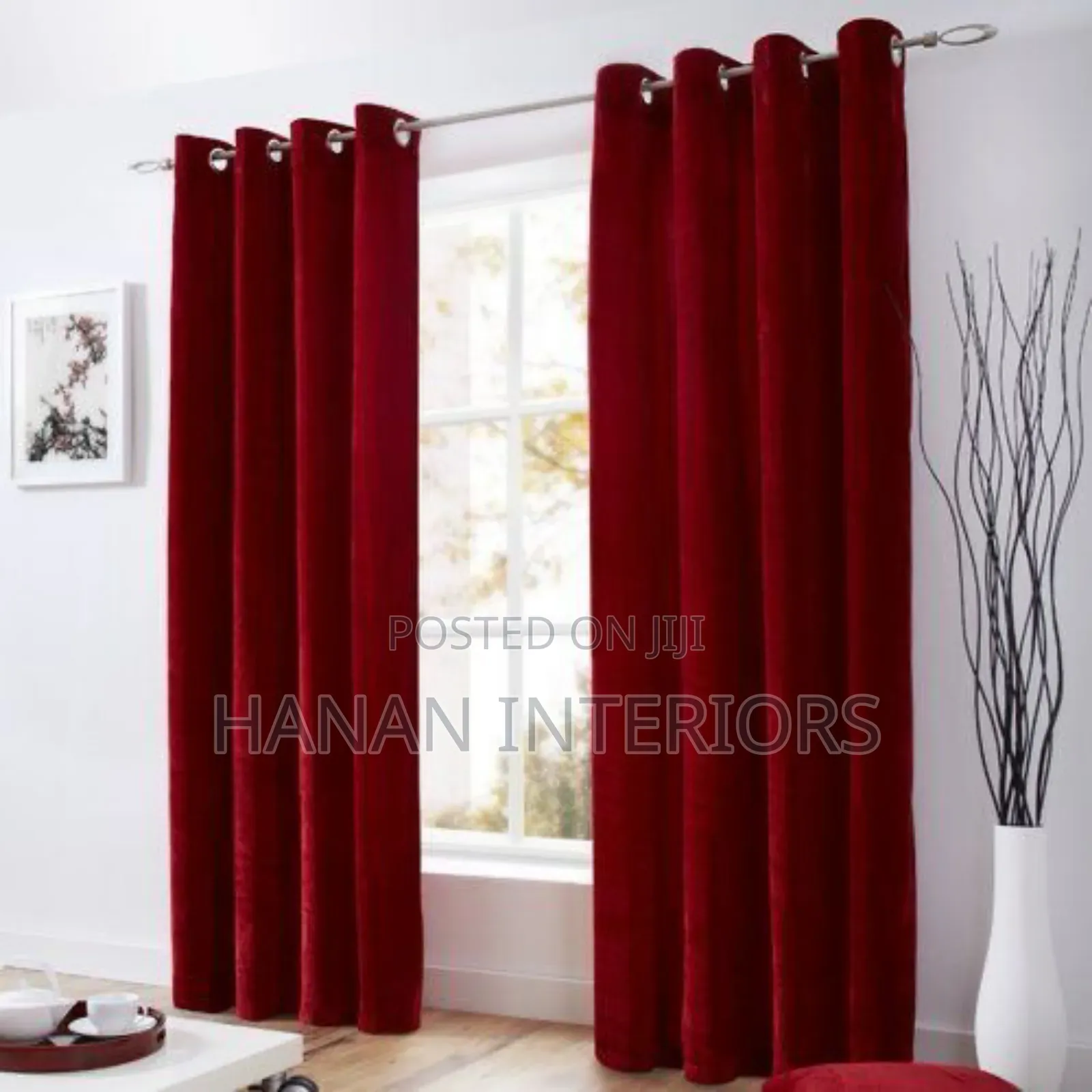 Plain Maroon Quality Curtains With Nets