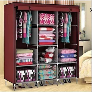 3 Column Cloth Frame Portable Wardrobe - Maroon