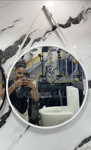Round Hanging Mirror With Leather Strap