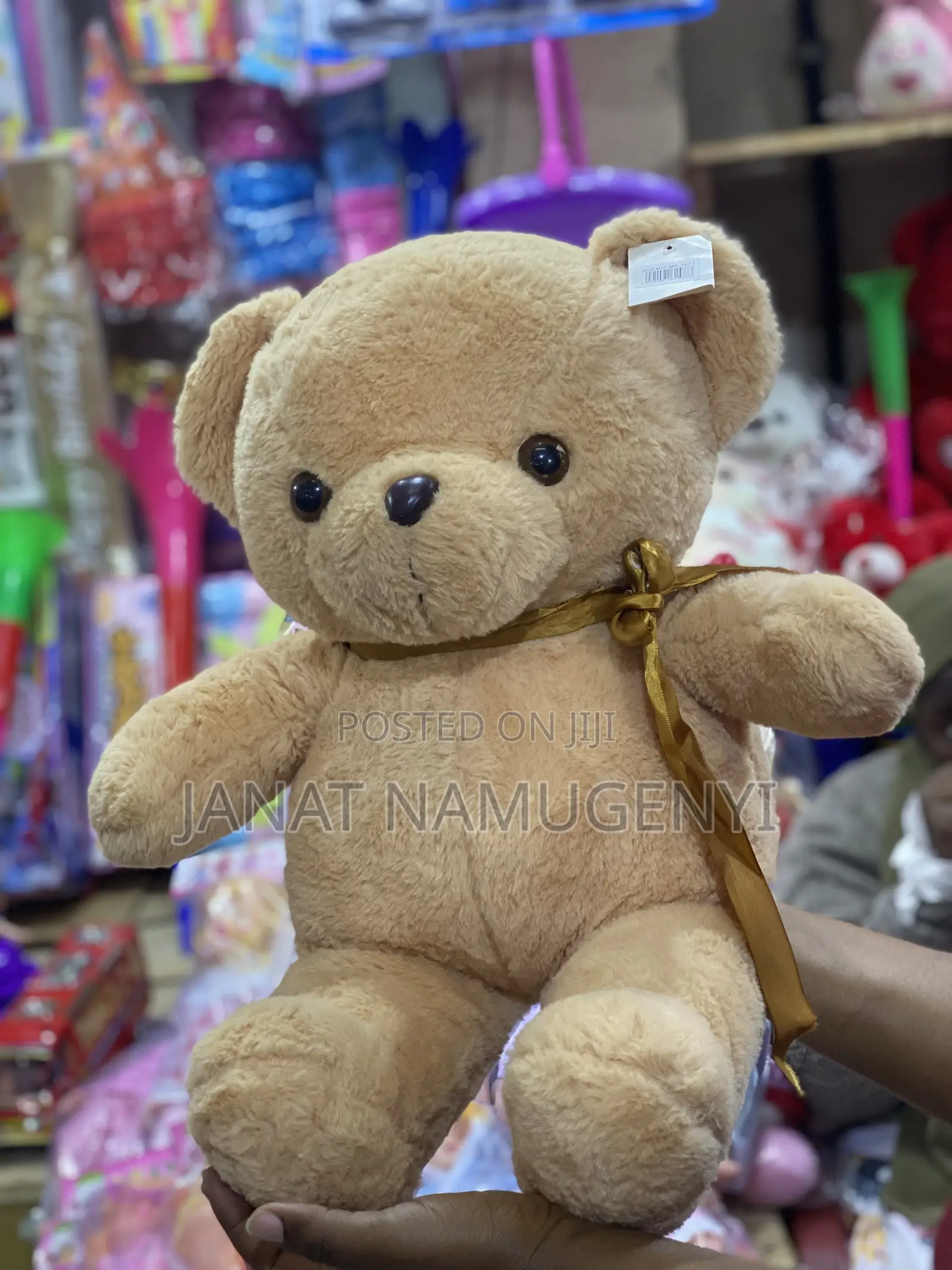 Cream Bear With Golden Ribbon