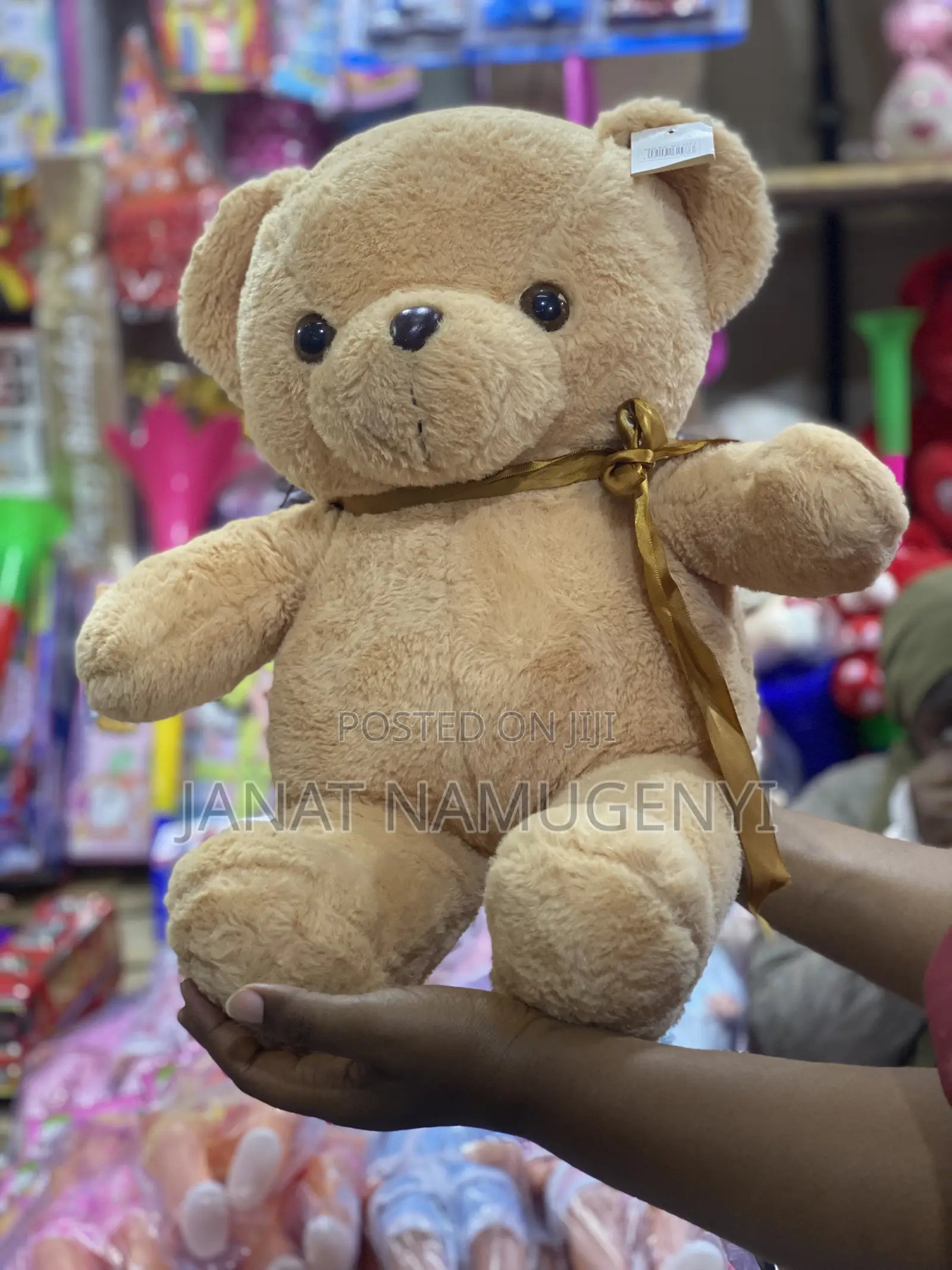 Cream Bear With Golden Ribbon