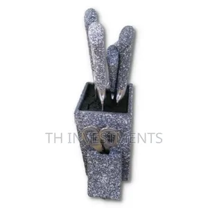 7 Piece Black Dotted Handle Knife Set in Wooden Stand 