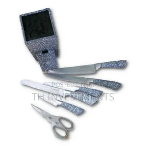 7 Piece Black Dotted Handle Knife Set in Wooden Stand 
