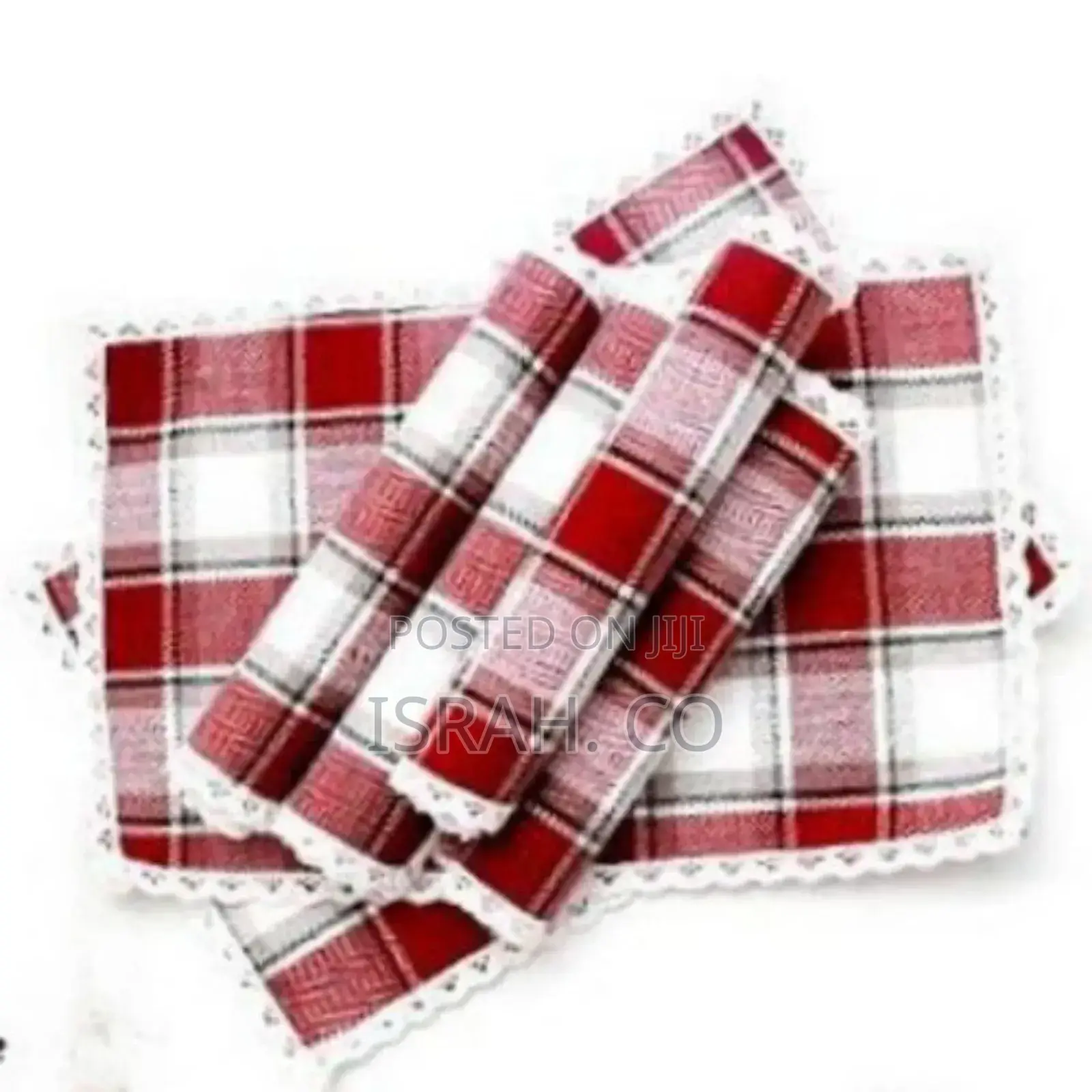 6 Piece of Cotton Linen Placemats, Checked Plaid