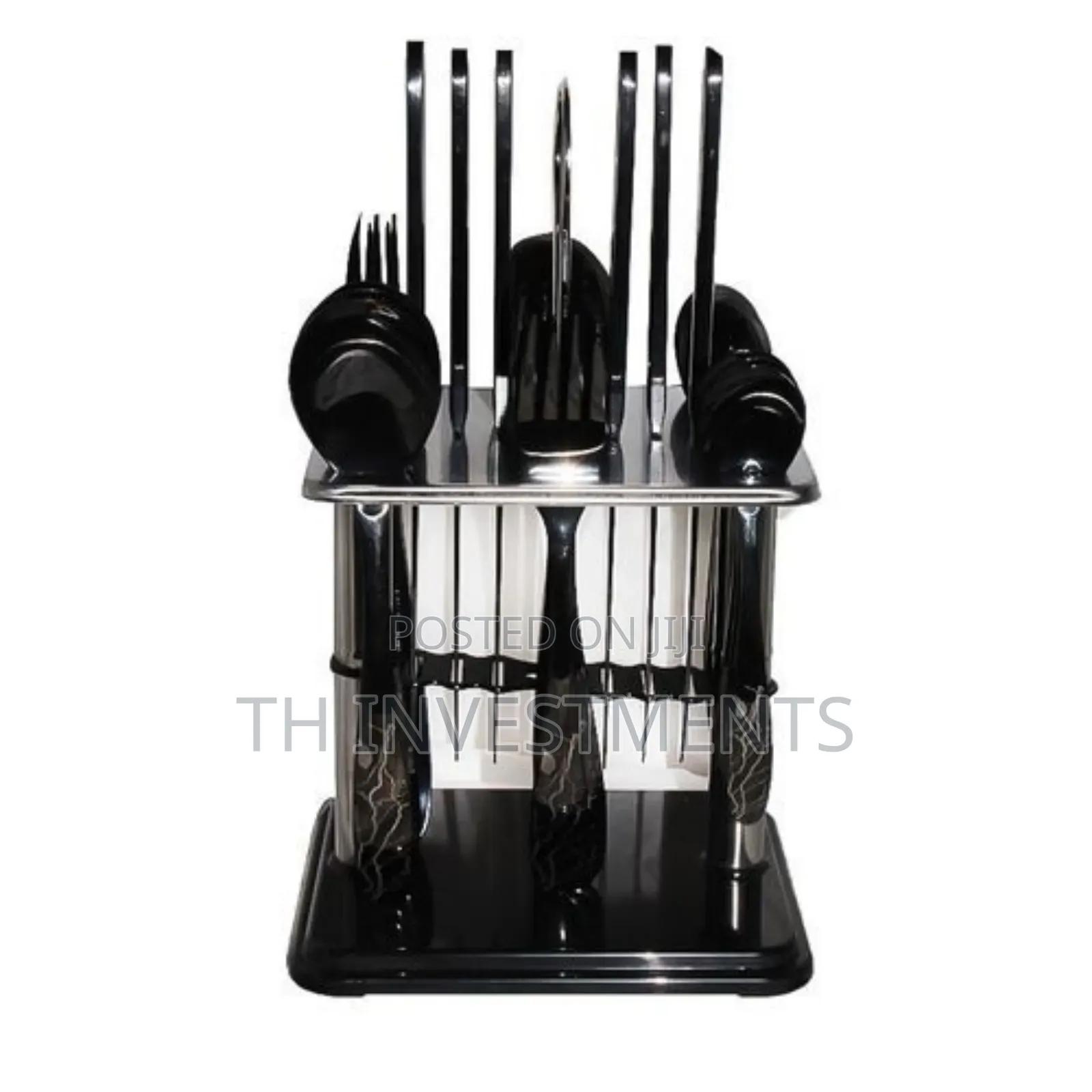 24pcs Cutlery (Forks,Spoons Knieves) With a Stand - Black