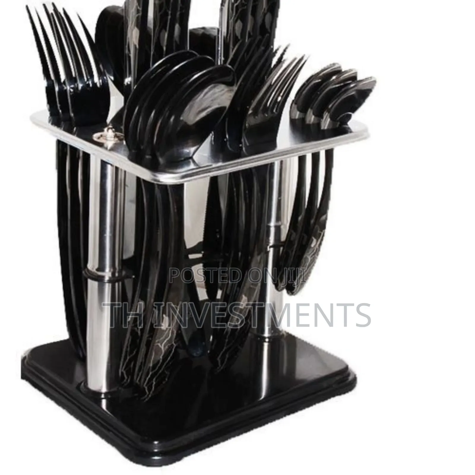 24pcs Cutlery (Forks,Spoons Knieves) With a Stand - Black