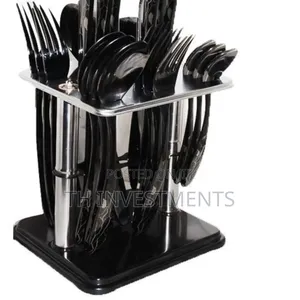 24pcs Cutlery (Forks,Spoons Knieves) With a Stand - Black