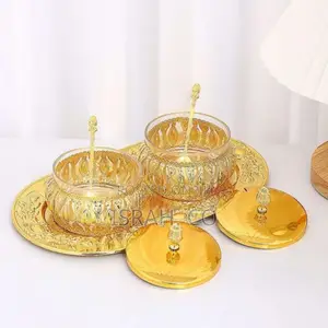 Gold Metal Spice Pot Sealed Glass Sugar Bowl Box With Lid
