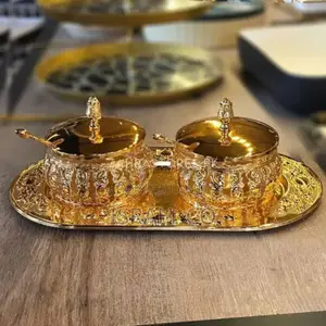 Gold Metal Spice Pot Sealed Glass Sugar Bowl Box With Lid