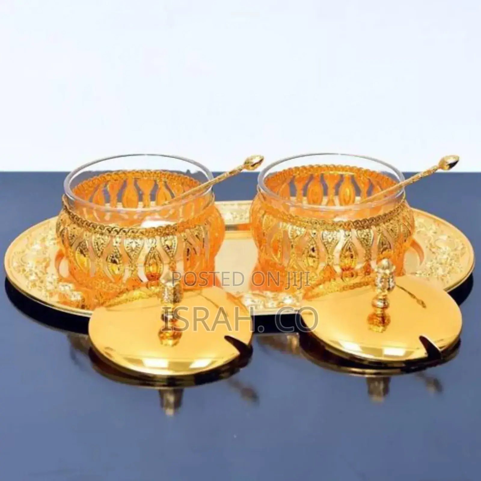 Gold Metal Spice Pot Sealed Glass Sugar Bowl Box With Lid
