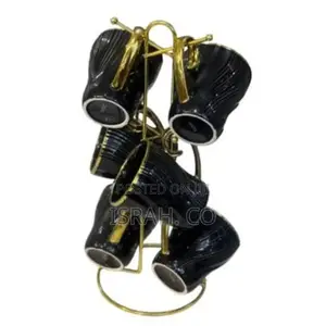 6 Piece Lined Ceramic Gold Line Cups Mugs Set With Golden