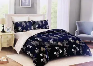 Nevy Blue Creamish Floral 4 Piece Duvet