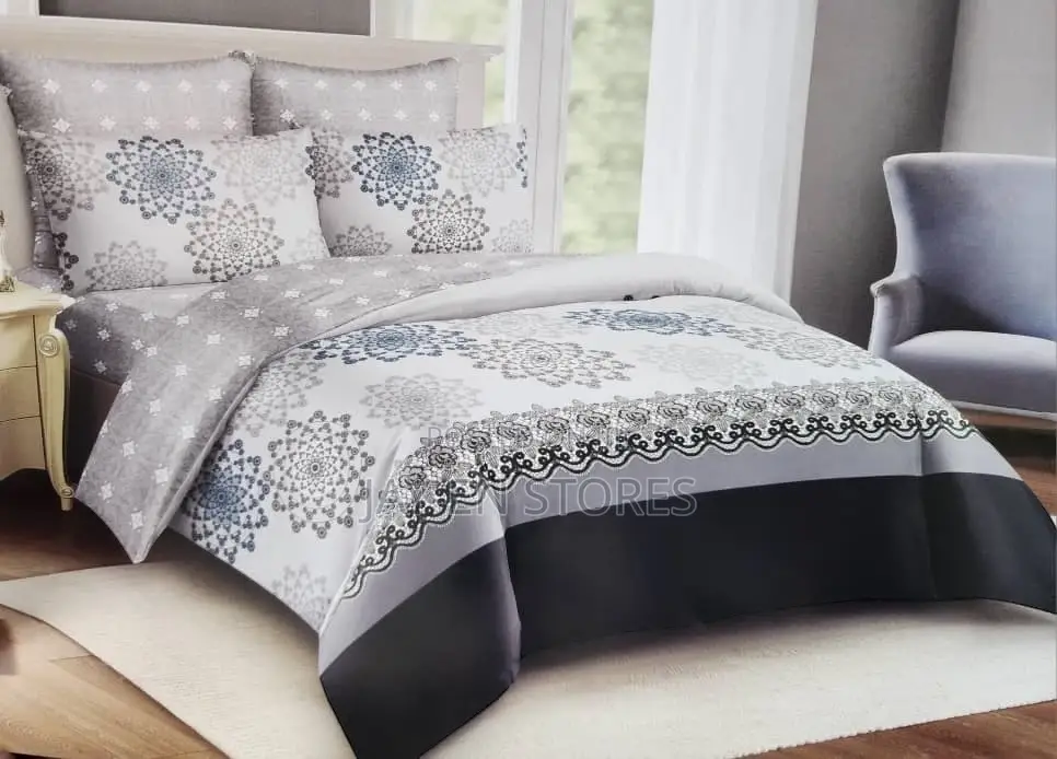 Grey, White Floral 4 Piece Duvet