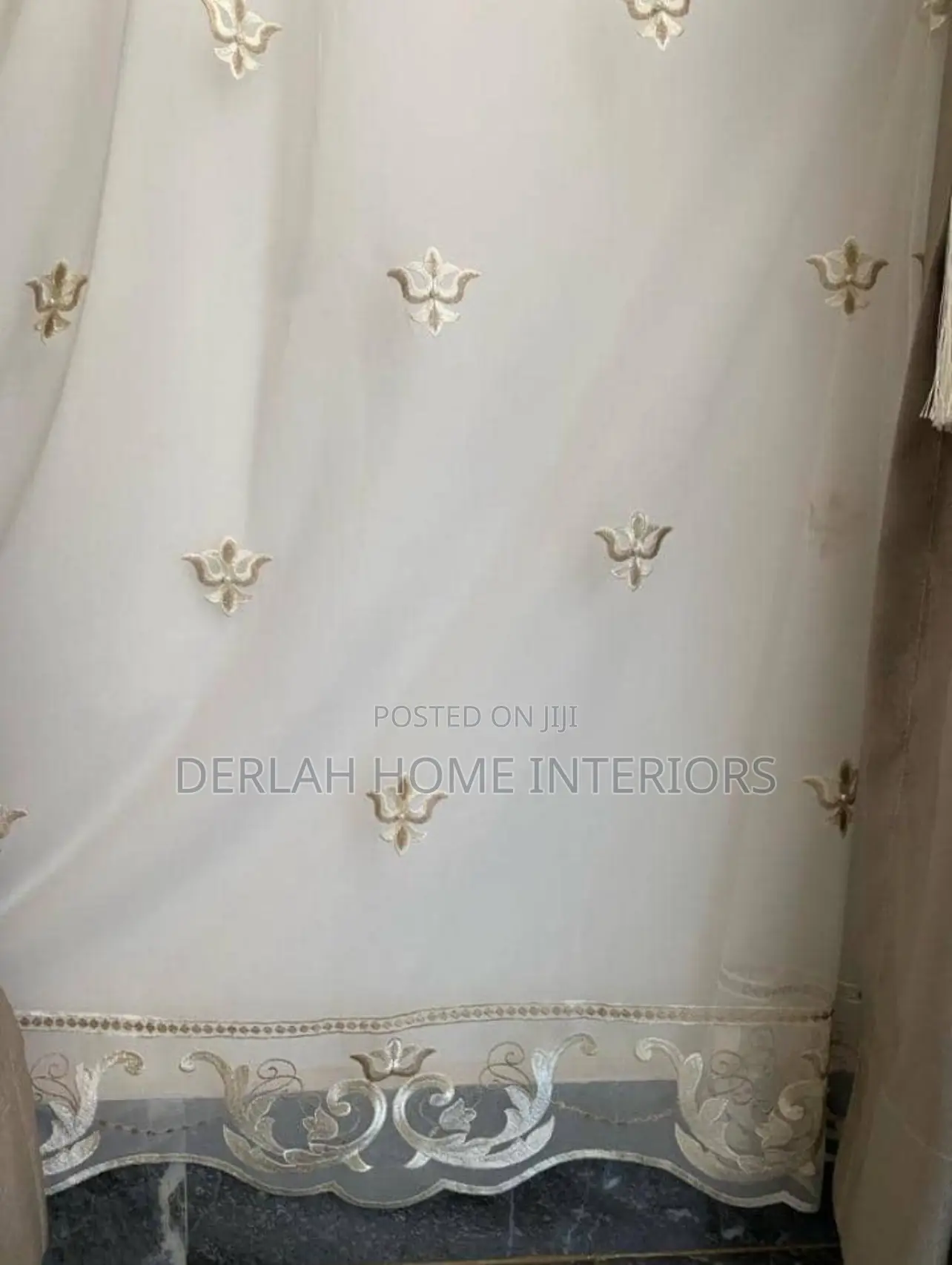 Quality Embroidered Cream Curtain Net