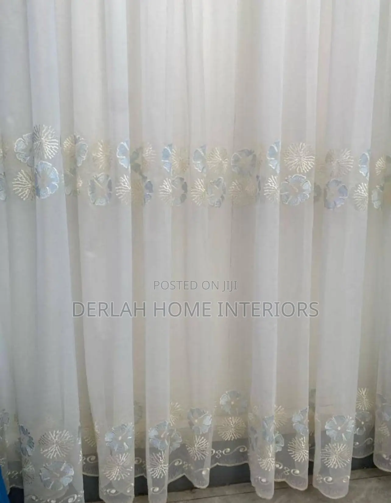 Quality Embroidered Cream Curtain Net
