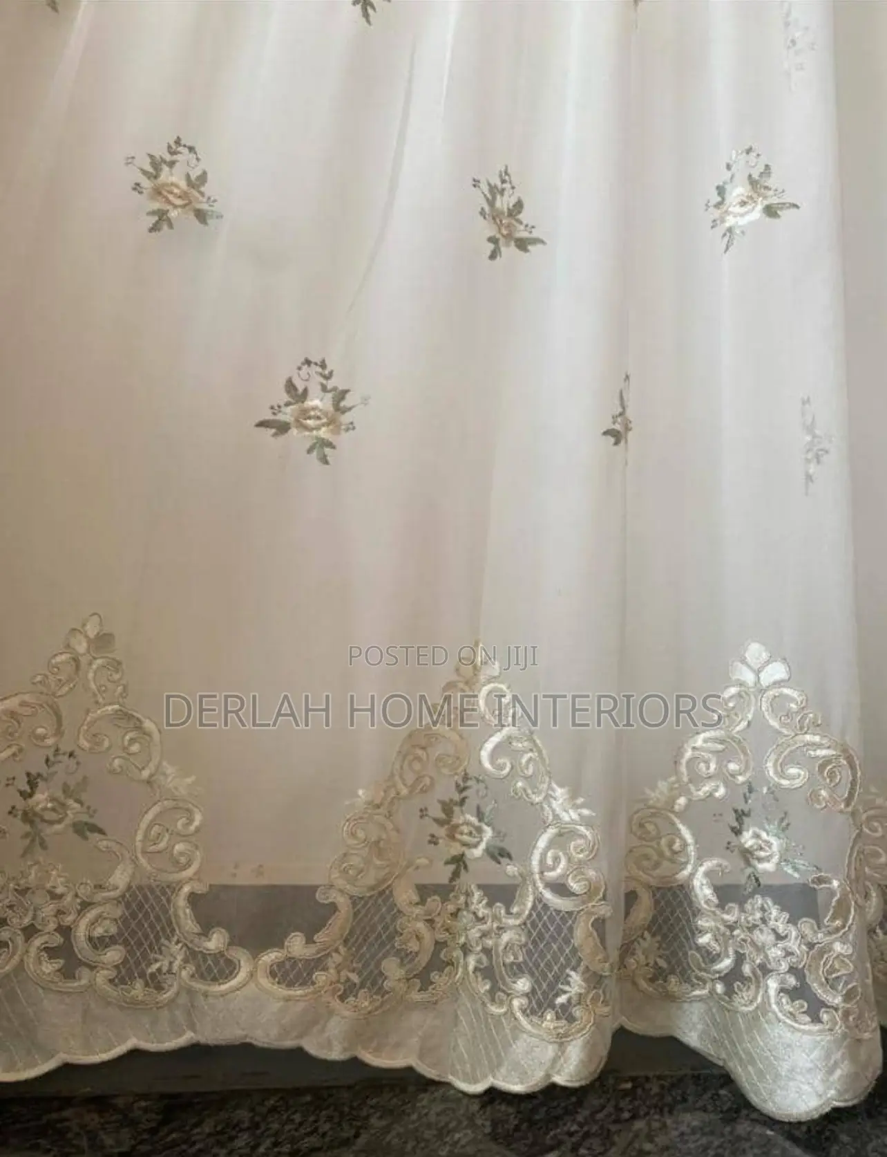 Quality Embroidered Cream Curtain Net