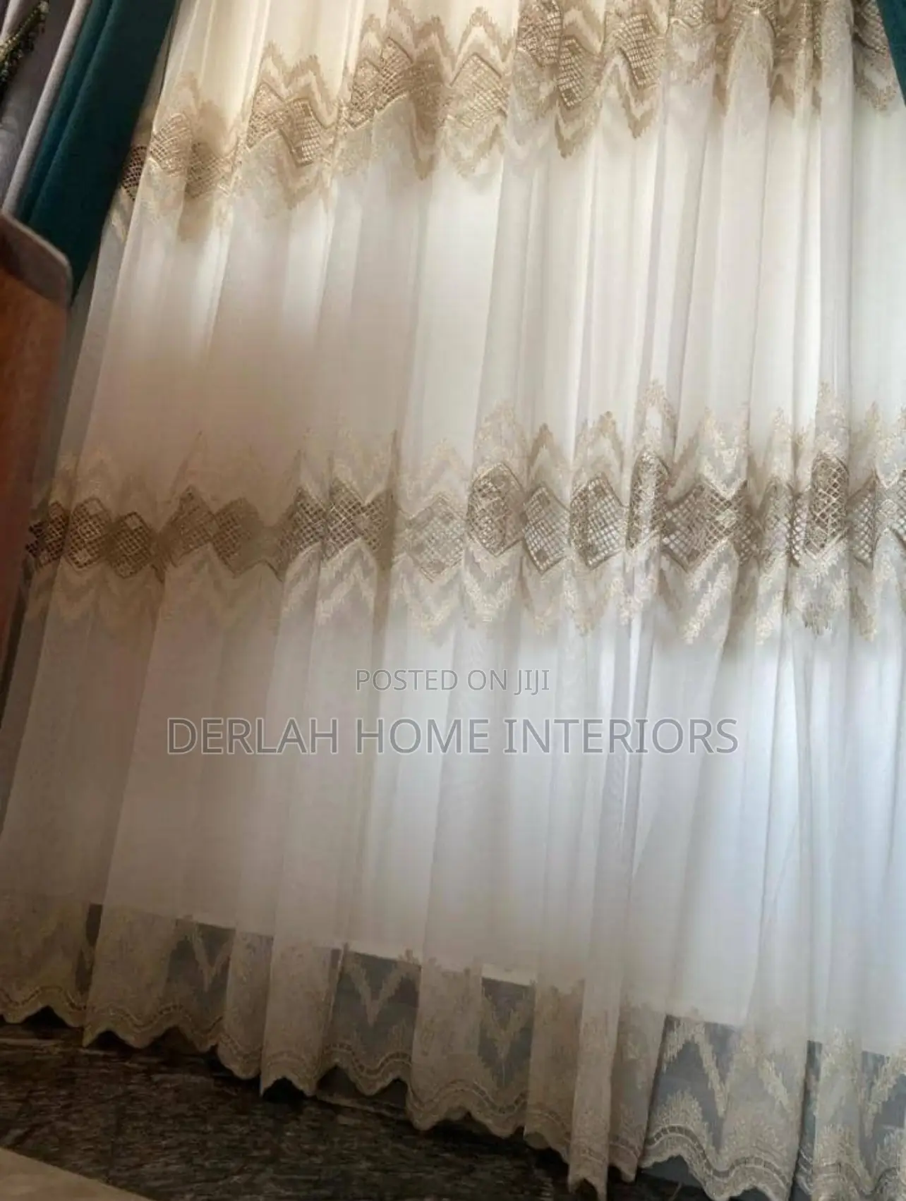 Quality Embroidered Cream Curtain Net
