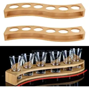 Bamboo Holder Vintage Liquor Cup Rack Shot Glass