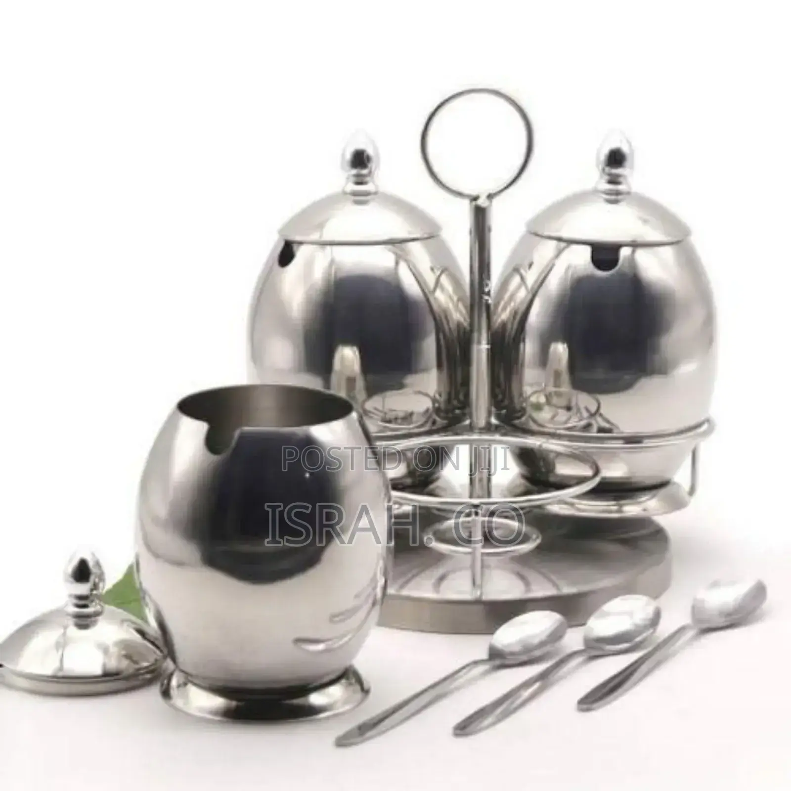 3 Piece Stainless Steel Egg Spice Sugar Bowl Canister