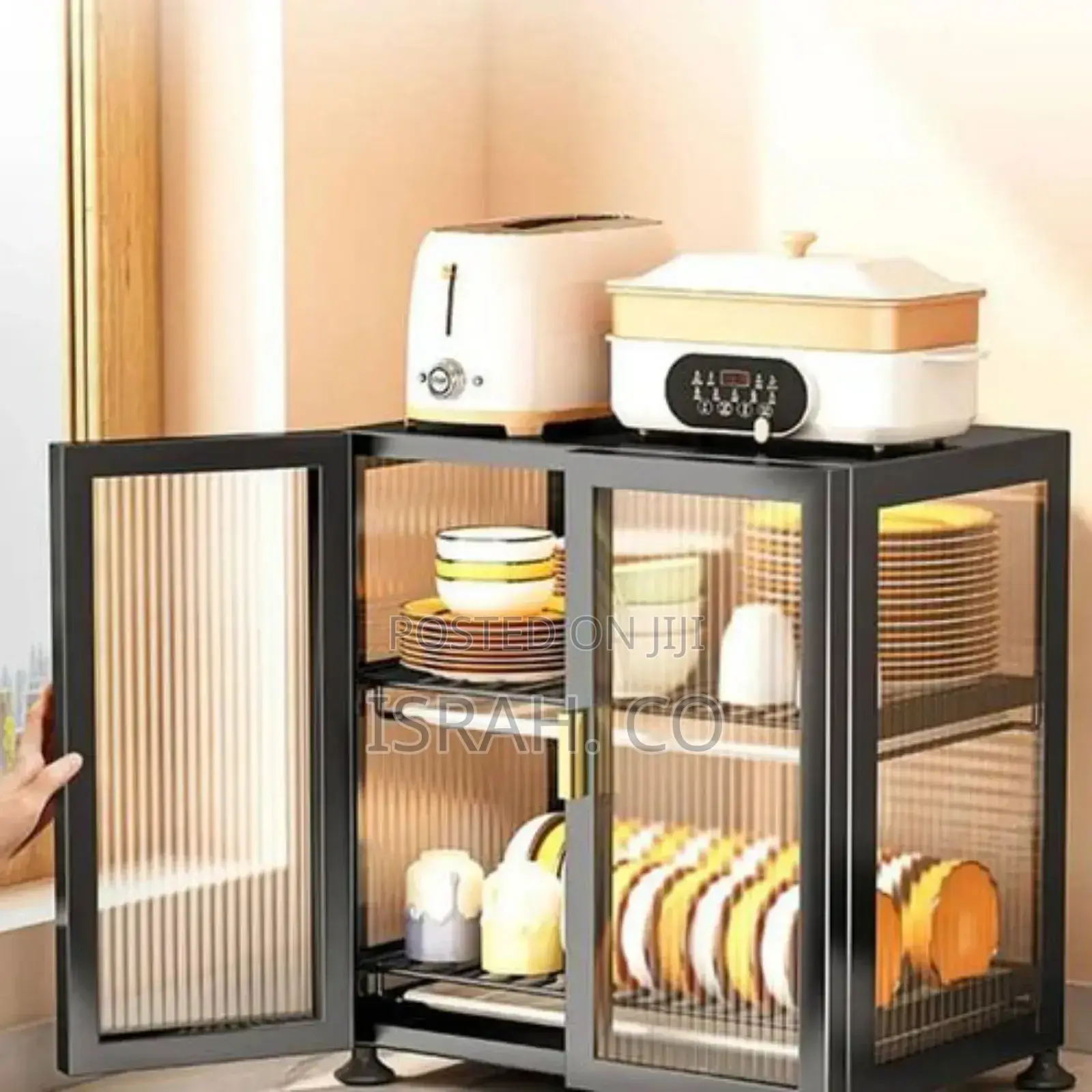 2 Tiertransparent Modern Kitchen Glass Accent Storagecabinet