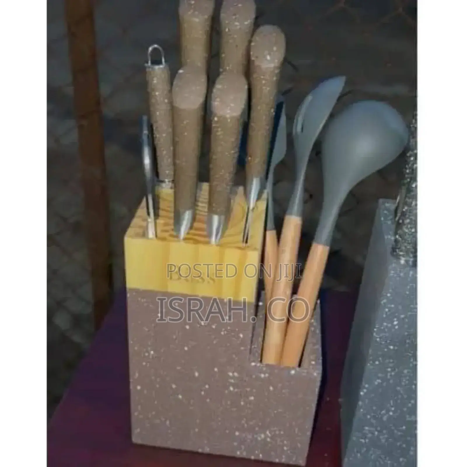 Bamboo Block Stand and Non-Stick Spoons Utensil Set