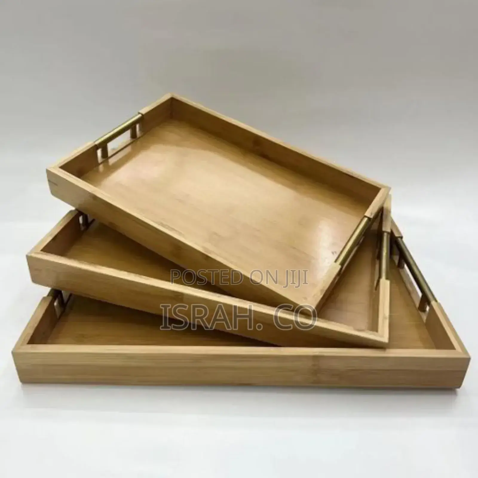 3 Piece Portable Rectangular Fruit Bamboo Serving Tray