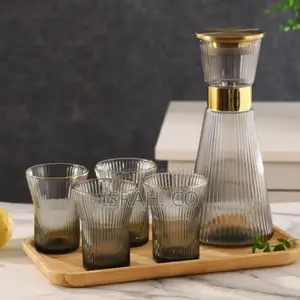 Ribbed Bedside Table Glass Water Carafe Set, 1 Crystal