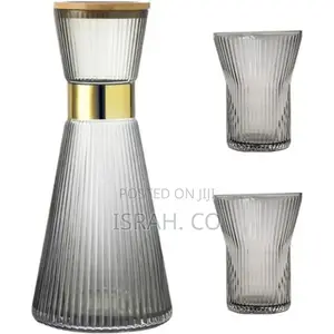Ribbed Bedside Table Glass Water Carafe Set, 1 Crystal