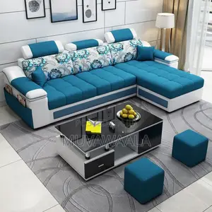 Blue and White L Sofa