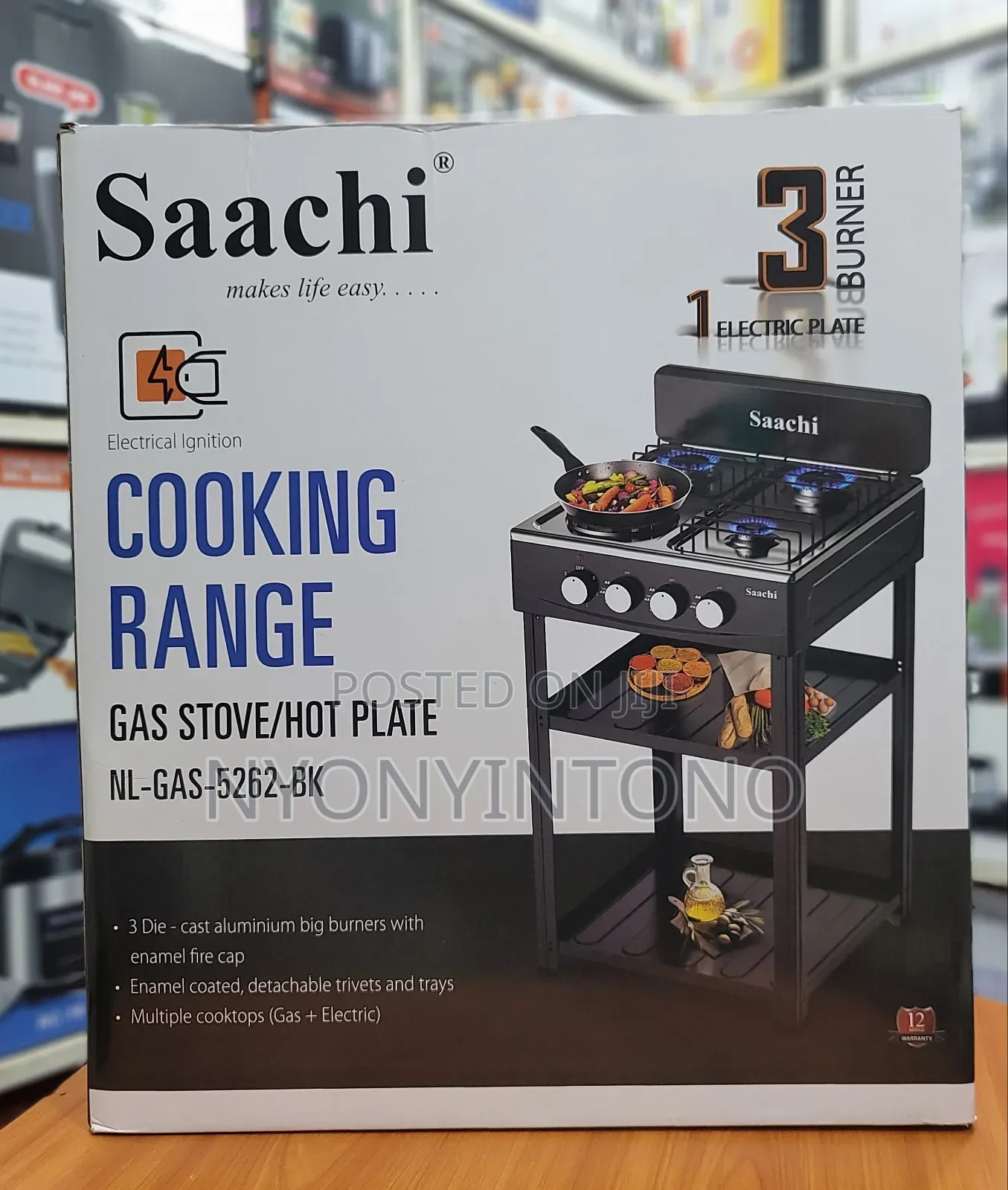 Saachi 3gas Burners +1 Electric Hotplate Standing Cooker