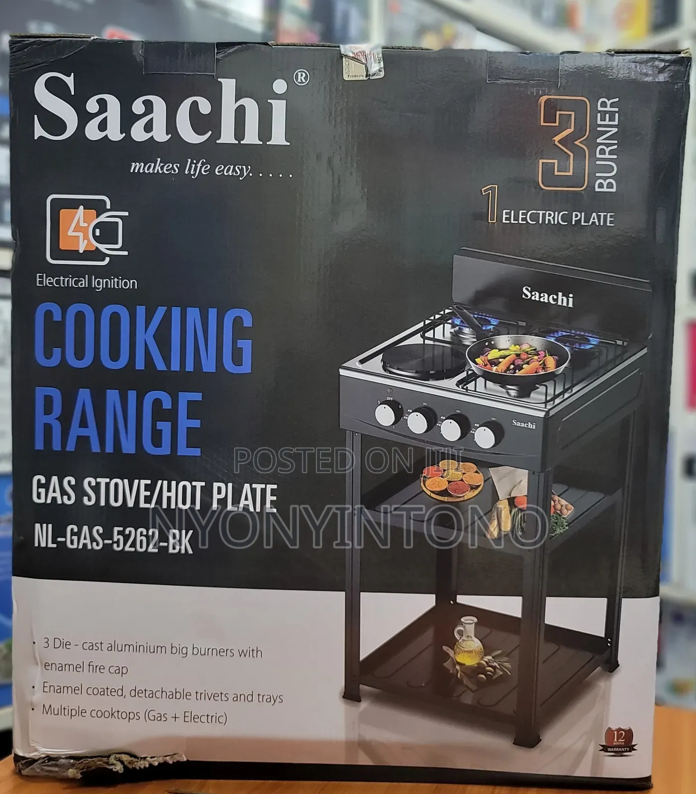 Saachi 3gas Burners +1 Electric Hotplate Standing Cooker