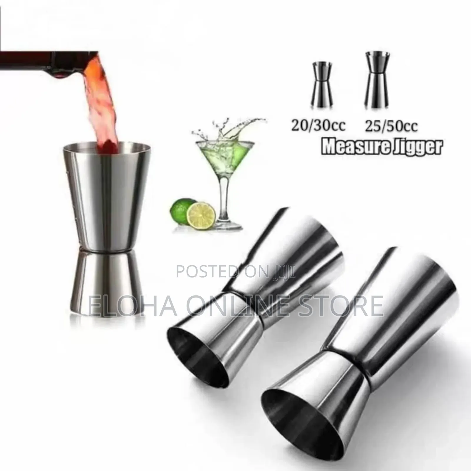 Set of 2 Stainless Steel Cocktail 25/50ml 15/30ml Jigger