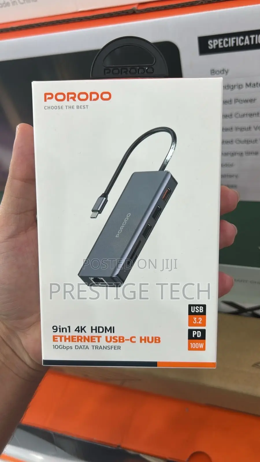 Porodo 9in1 Usb C Hub With Ethernet, Hdmi 100w / Type C Hub